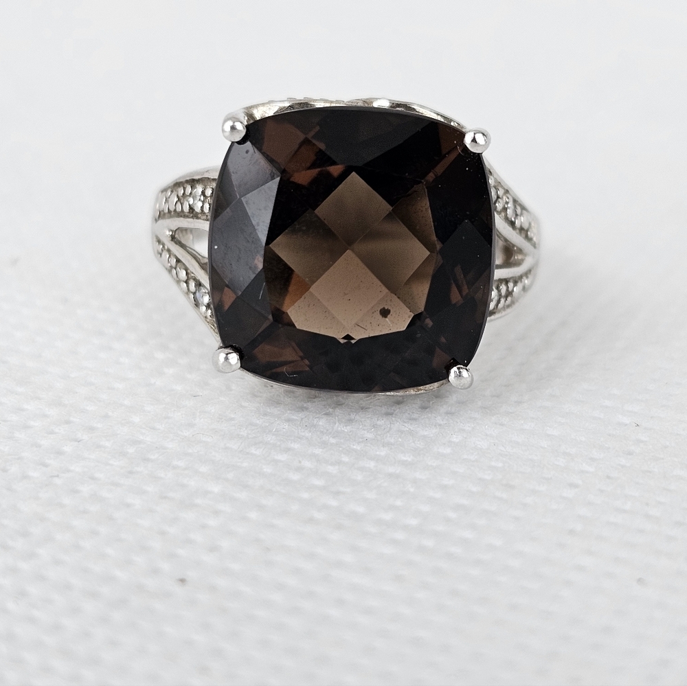 Large Natural Smoky Topaz Sterling Silver Ring Size 7 - Picture 1 of 11